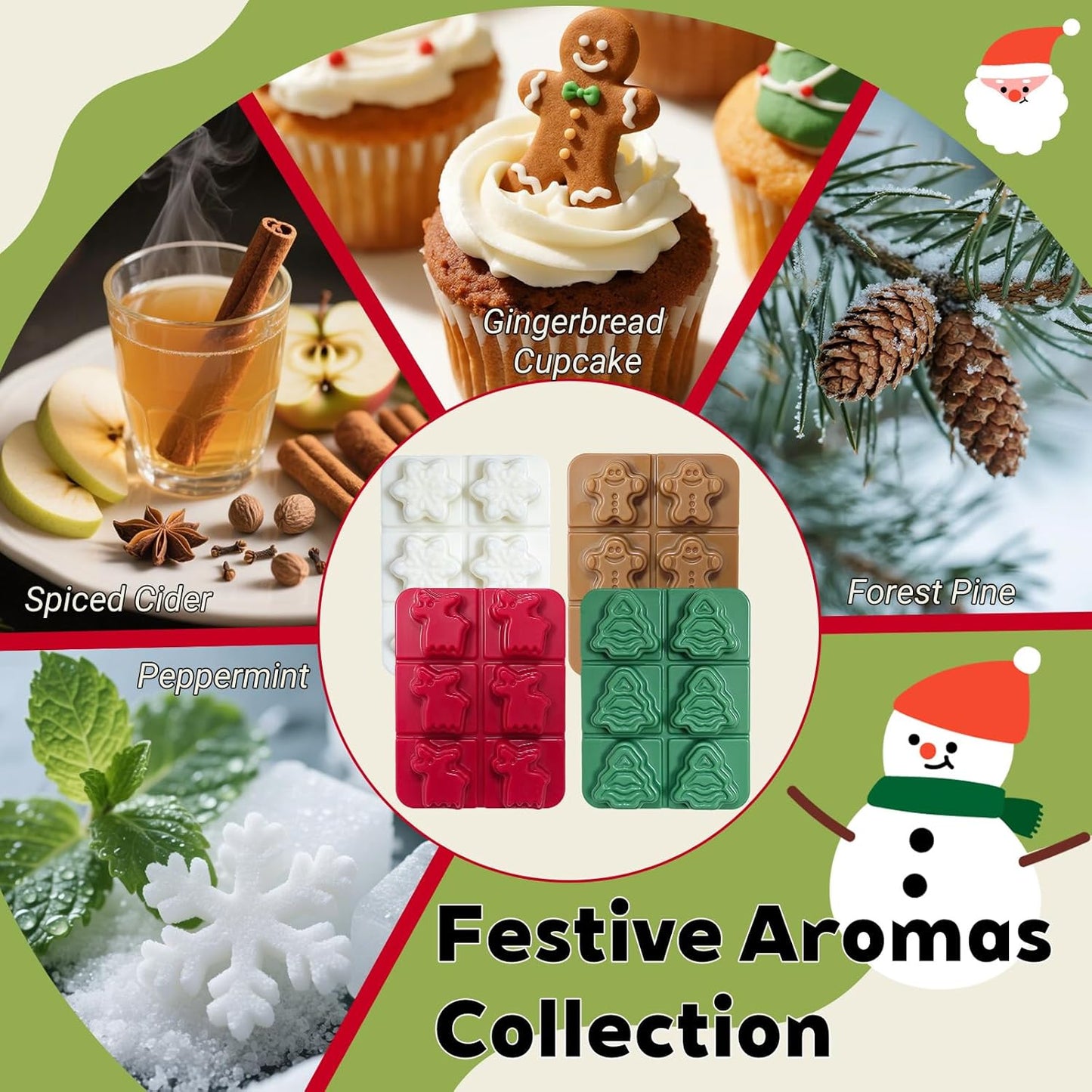 Skiennix Christmas Wax Melts - Strong Scented Soy Cubes in Festive Shapes | Set of 8 Holiday Fragrances