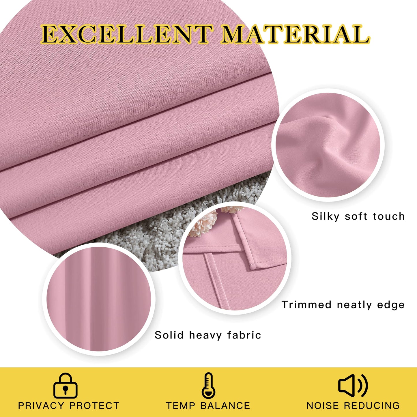 NICETOWN Room Darkening Bedroom Curtains 63 inches Long, Window Treatment Thermal Insulated Solid Grommet Voice Reducing Drapes for Kids Room, Crystal Pink, Set of 2, W46 x L63