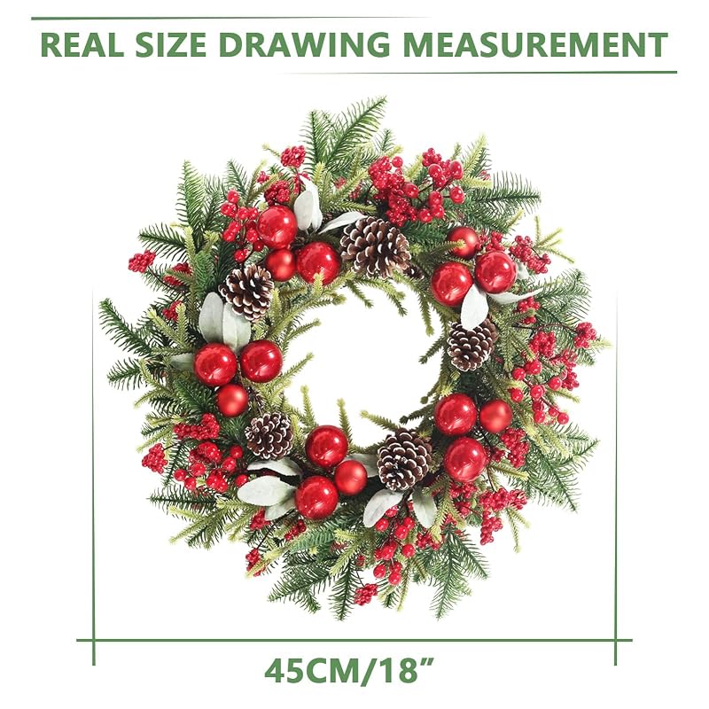 20 Inch Christmas Wreath for Front Door Outdoor Decor
