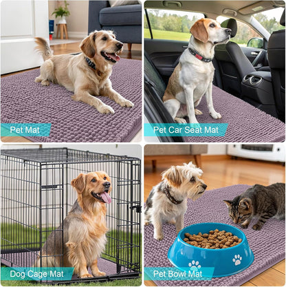OLANLY Dog Door Mat - Absorbent Non-Slip Chenille Mat for Muddy Paws | 50x30 Deep Plum, Quick Dry