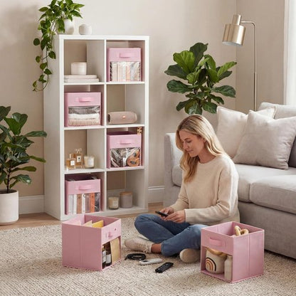GRANNY SAYS Cube Storage Bins - 11 Inch Collapsible Fabric Organizers with Clear Window | Pink 6-Pack