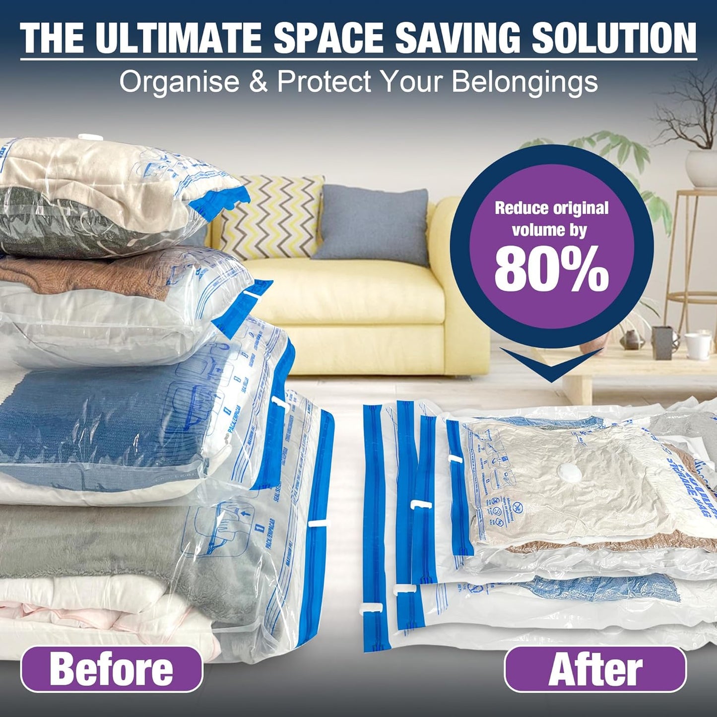 XXL Jumbo Vacuum Storage Bags - 47''X35'' Extra Large for Blankets & Comforters with Hand Pump (4 Pack)
