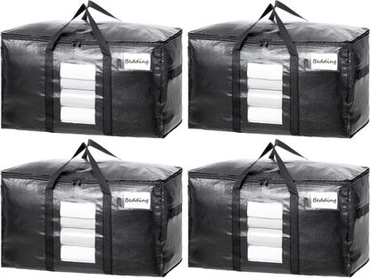 **TAILI Extra Large Heavy Duty Moving Bags - 4 Pack Black Totes with Visible Window & Wrap Around Handles**