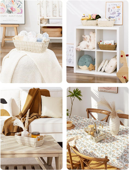 StorageWorks Round Woven Paper Rope Basket - Stylish Beige Baskets with Wooden Handles | 2-Pack