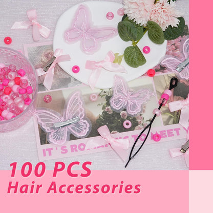 Skiennix 100PCS Small Pink Hair Beads - Gradient Acrylic Bows for Braids & Dreadlocks | Cute Accessories for Women & Girls
