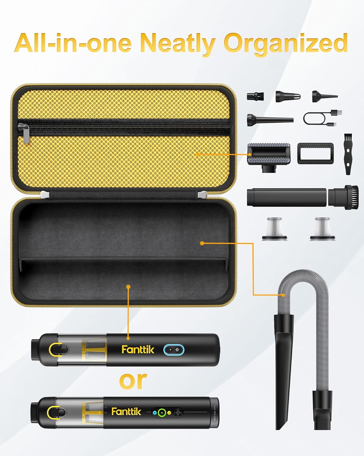 ProCase Hard Case for Fanttik Slim V8/V10 Cordless Car Vacuum - Portable Organizer with Mesh Pocket, Black