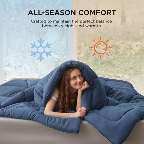 Bedsure Comforter Duvet Insert - Quilted Cal King Size, All-Season Down Alternative Bedding, Dark Slate Blue 96x102 Inches