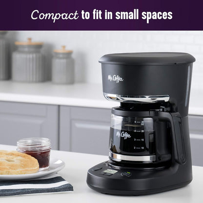 Mr. Coffee 5-Cup Programmable Coffee Maker - Auto Pause Feature, Compact Design, Black