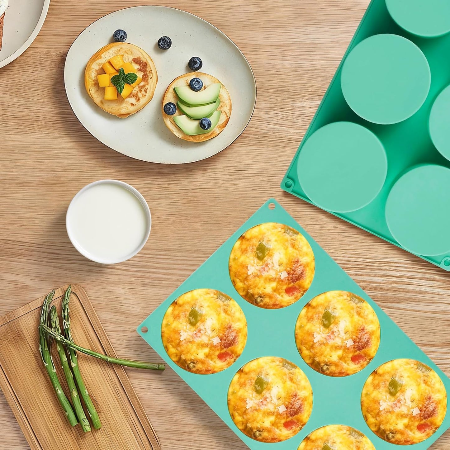 Skiennix 4-Inch Round Silicone Baking Mold - Non-Stick 6-Cavity Muffin Top Pan | 2-Piece Set