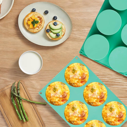 Skiennix 4-Inch Round Silicone Baking Mold - Non-Stick 6-Cavity Muffin Top Pan | 2-Piece Set