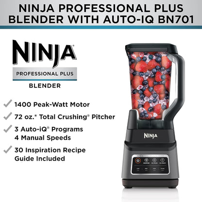 Ninja Professional Plus Blender - Max Power Smoothie & Frozen Drink Maker | 1400W, 72oz Pitcher, Dark Grey