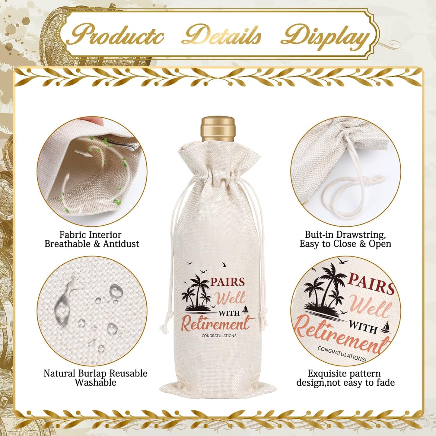 Wxiben Retirement Wine Gift Bag - Retired Gifts for Women Men Pairs Well With Retirement Wine Bottle Bags Farewell Leaving Gift for Retired Teacher Employees Friend Coworkers Boss Nurse Doctor