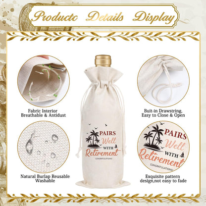 Wxiben Retirement Wine Gift Bag - Retired Gifts for Women Men Pairs Well With Retirement Wine Bottle Bags Farewell Leaving Gift for Retired Teacher Employees Friend Coworkers Boss Nurse Doctor