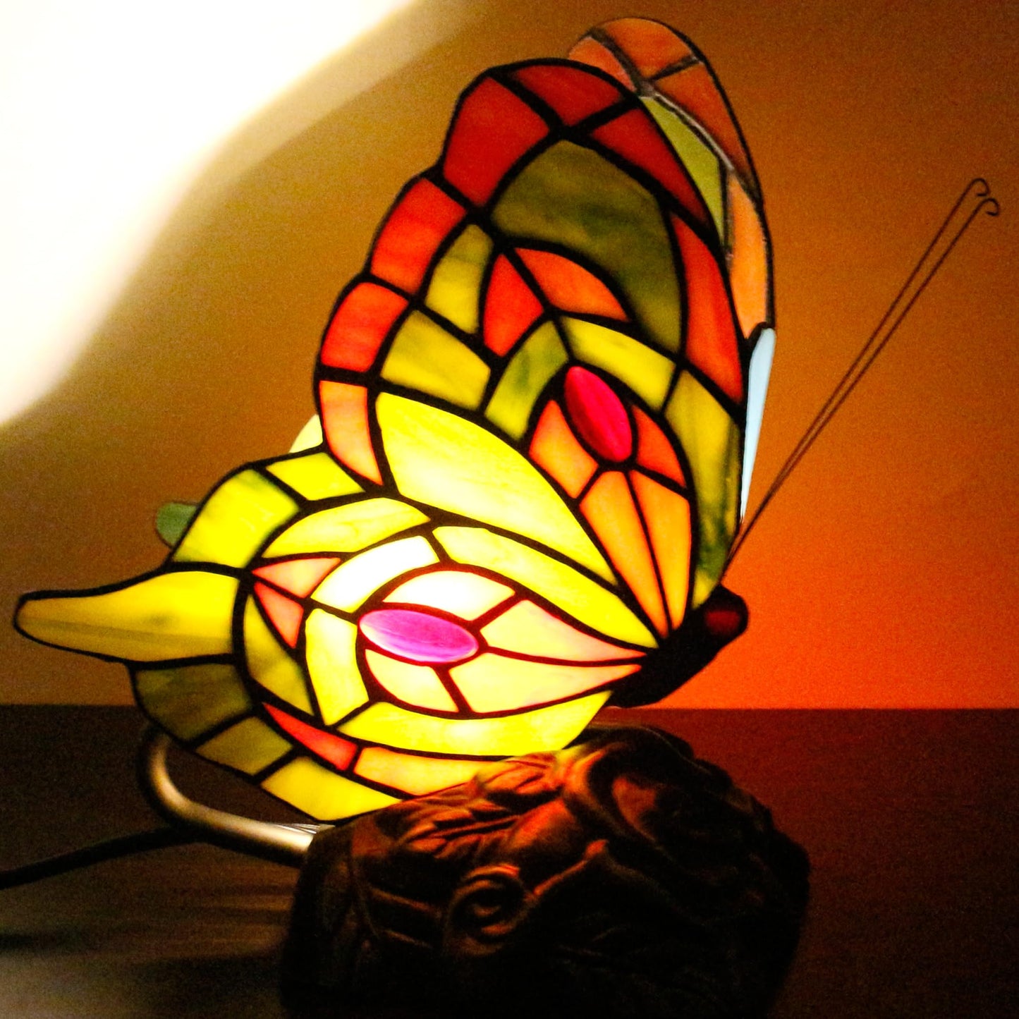 ZJART Small Tiffany Table lamp Stained Glass Butterfly Desk Lamp 7X5X9.8 Inch Accent Antique Light (Yellow Butterfly)
