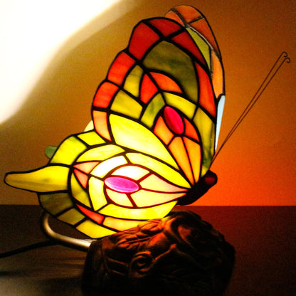 ZJART Small Tiffany Table lamp Stained Glass Butterfly Desk Lamp 7X5X9.8 Inch Accent Antique Light (Yellow Butterfly)