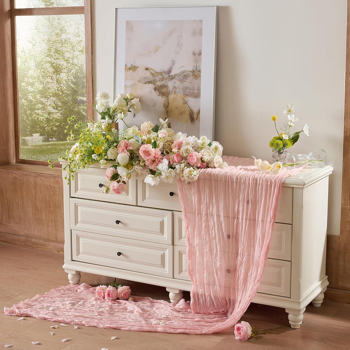 Skiennix 6 Pack Dusty Pink Table Runners - 120 Inch Boho Rustic Gauze for Weddings & Events