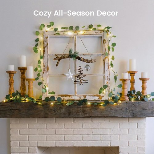 Eucalyptus Garland with 40 LED Fairy Lights - Lighted Greenery Vine with Remote & Timer, IP44 for Home Decor