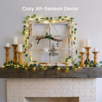 Eucalyptus Garland with 40 LED Fairy Lights - Lighted Greenery Vine with Remote & Timer, IP44 for Home Decor