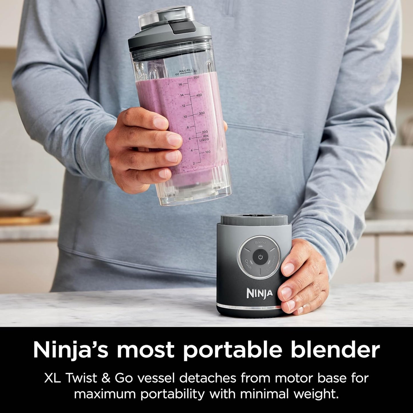 Ninja BC251GY Blast Max Cordless Blender - Smoothies & Ice Crush, 22 oz. Twist & Go Vessel, Gray - Certified Refurbished