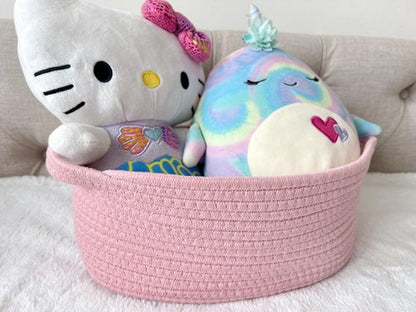 GiftExpress Pink Woven Easter Basket - 13" x 8" x 5" Cotton Rope Organizing Baskets for Baby Items or Cat & Dog Toys - Cute Soft Gift Storage Bin w/ Handles