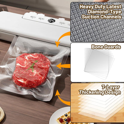 Skiennix Vacuum Sealer Bags - 200 Quart BPA-Free 8x12 Inch Heavy Duty Food Storage Bags for Meal Prep | Sous Vide
