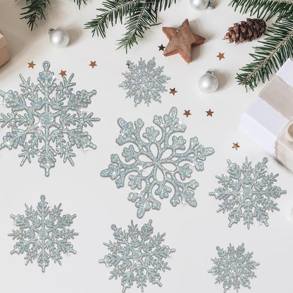 Skiennix 36-Piece Iridescent Silver Christmas Snowflake Ornaments - Sparkling Glitter Decor for Winter Wonderland Parties