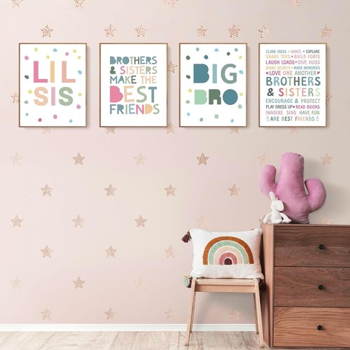 LARTSFRO Wall Art Decor - Brother and Sister Make The Best Friends | Inspirational Nursery Posters, 10x8 Inch Set of 4 Unframed