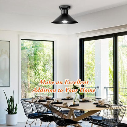 Brightever 2-Pack Industrial Semi Flush Mount Ceiling Lights, Matte Black Farmhouse Light Fixtures, Close to Ceiling Lights for Kitchen, Laundry Room, Entryway, Hallway E26 Base, Bulb not Included