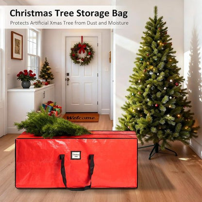 9 Ft Christmas Tree Storage Bag - Waterproof Protection for Extra Large Artificial Trees | Durable Handles & Dual Zippers, Red