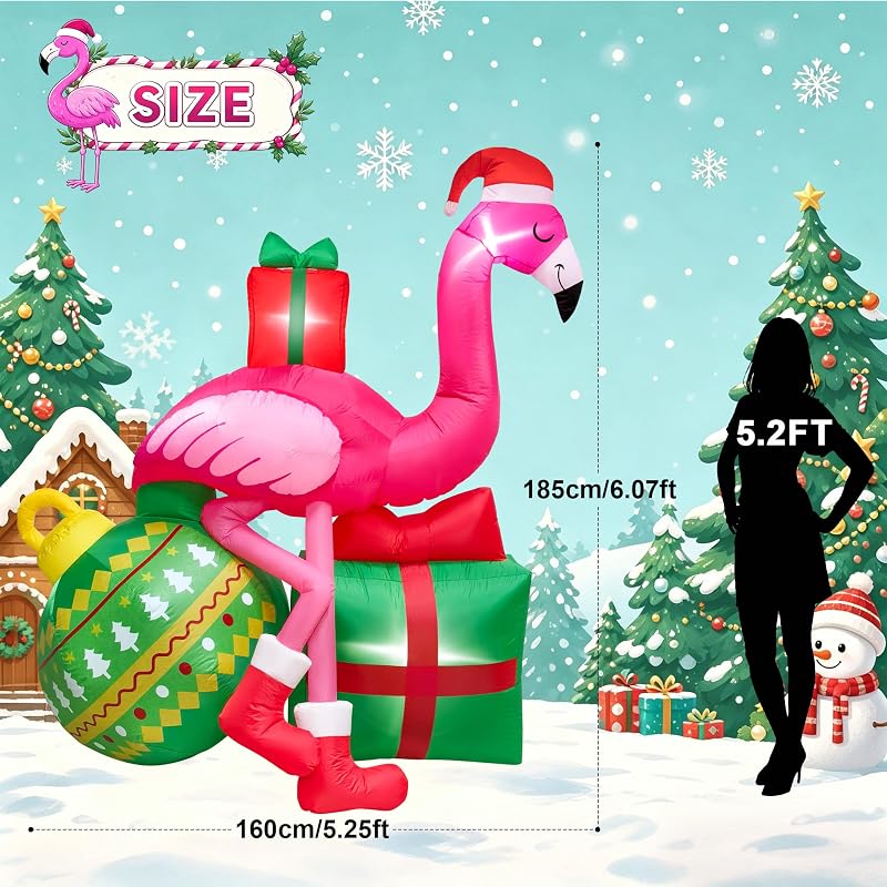6ft Christmas Inflatable Flamingo Yard Decor with LED Lights