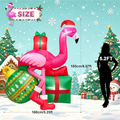 6ft Christmas Inflatable Flamingo Yard Decor with LED Lights