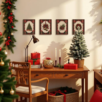 DOFQZ Red and Green Tartan Christmas Wall Art Prints 8x10 Set of 4 — 17Child+8x10