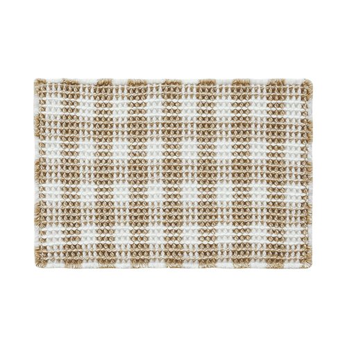TYUU Waffle Bath Mat, Boho Bathroom Rugs Non Slip Washable Absorbent Checkered Bathroom Mat Quick Dry Farmhouse Bathroom Decor, 36"x24" Khaki and White
