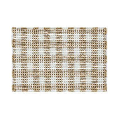 TYUU Waffle Bath Mat, Boho Bathroom Rugs Non Slip Washable Absorbent Checkered Bathroom Mat Quick Dry Farmhouse Bathroom Decor, 36"x24" Khaki and White