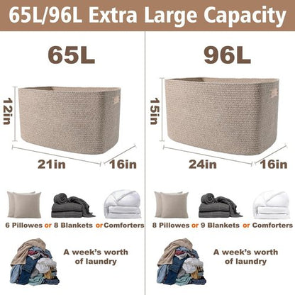 JMvicyroam Woven Blanket Basket - 65L Large Storage Bin for Toys, Clothes & Blankets | Oatmeal Color