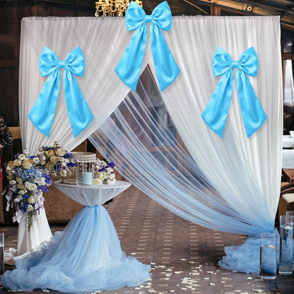 Suncalla Large Sky Blue Satin Bow Decorations - 3 Pcs | 2 ft Hanging Wall Decor for Weddings & Parties