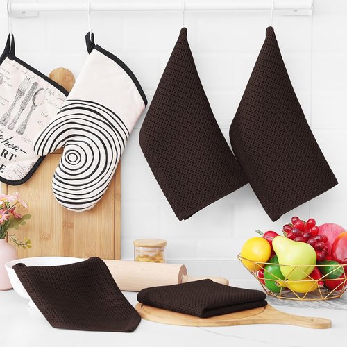 Homaxy 100% Cotton Waffle Weave Dish Cloths - Ultra Soft & Absorbent Quick-Drying Towels | 12x12 Inches, 6-Pack, Dark Brown