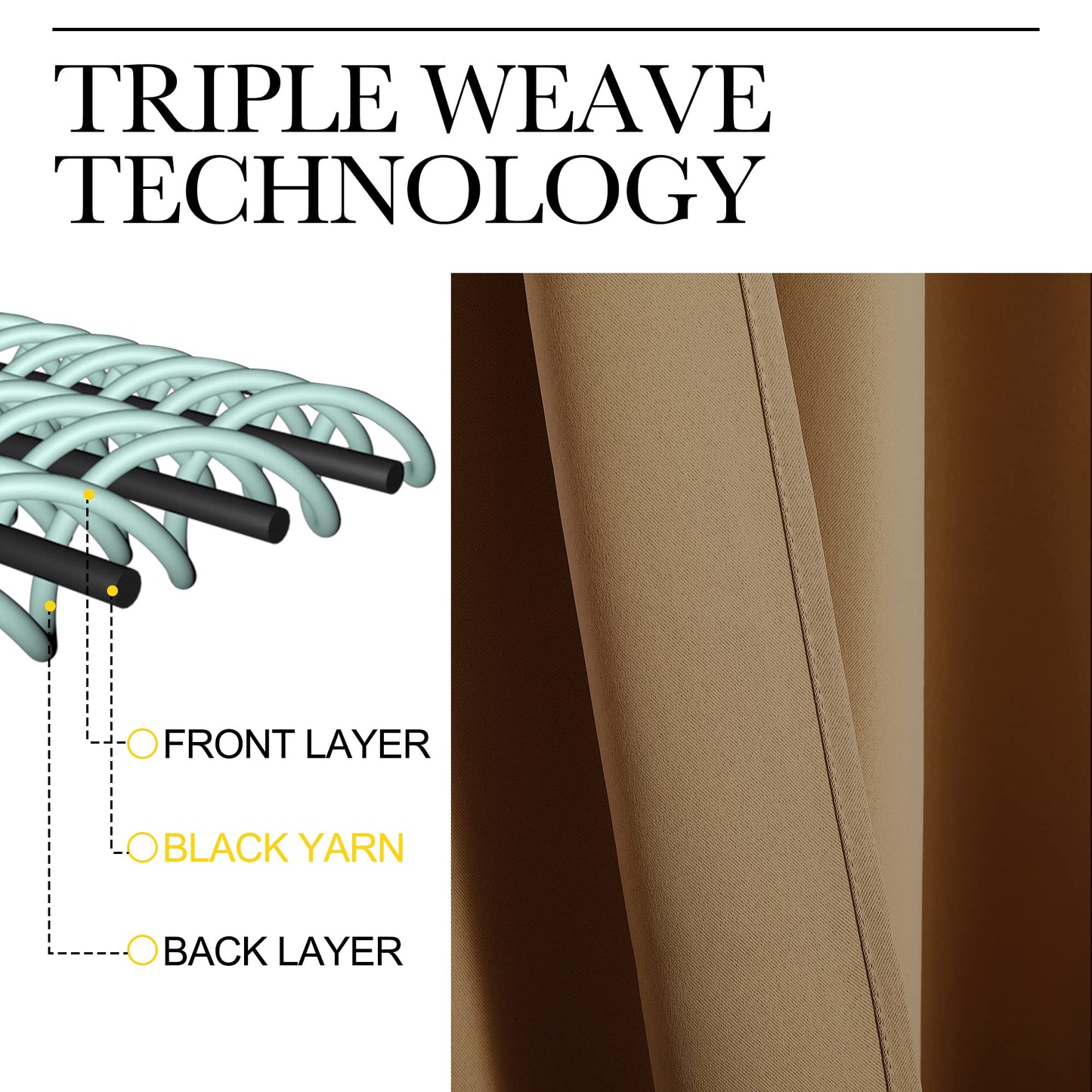 NICETOWN Sleek Blackout Curtains 84 inches Length for Windows, Noise Reducing and Block Draft Panels for Door Doorway Laundry Office Luxury Decor Theme (2 Panels, Gold Brown, W34 x L84 -Inch)