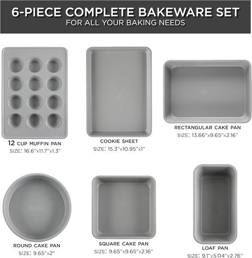 Country Kitchen Nonstick Bakeware Set - Durable & Easy Release, 6-Piece Black Stackable Set