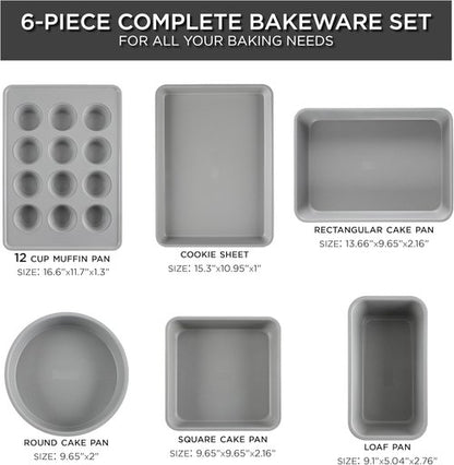 Country Kitchen Nonstick Bakeware Set - Durable & Easy Release, 6-Piece Black Stackable Set