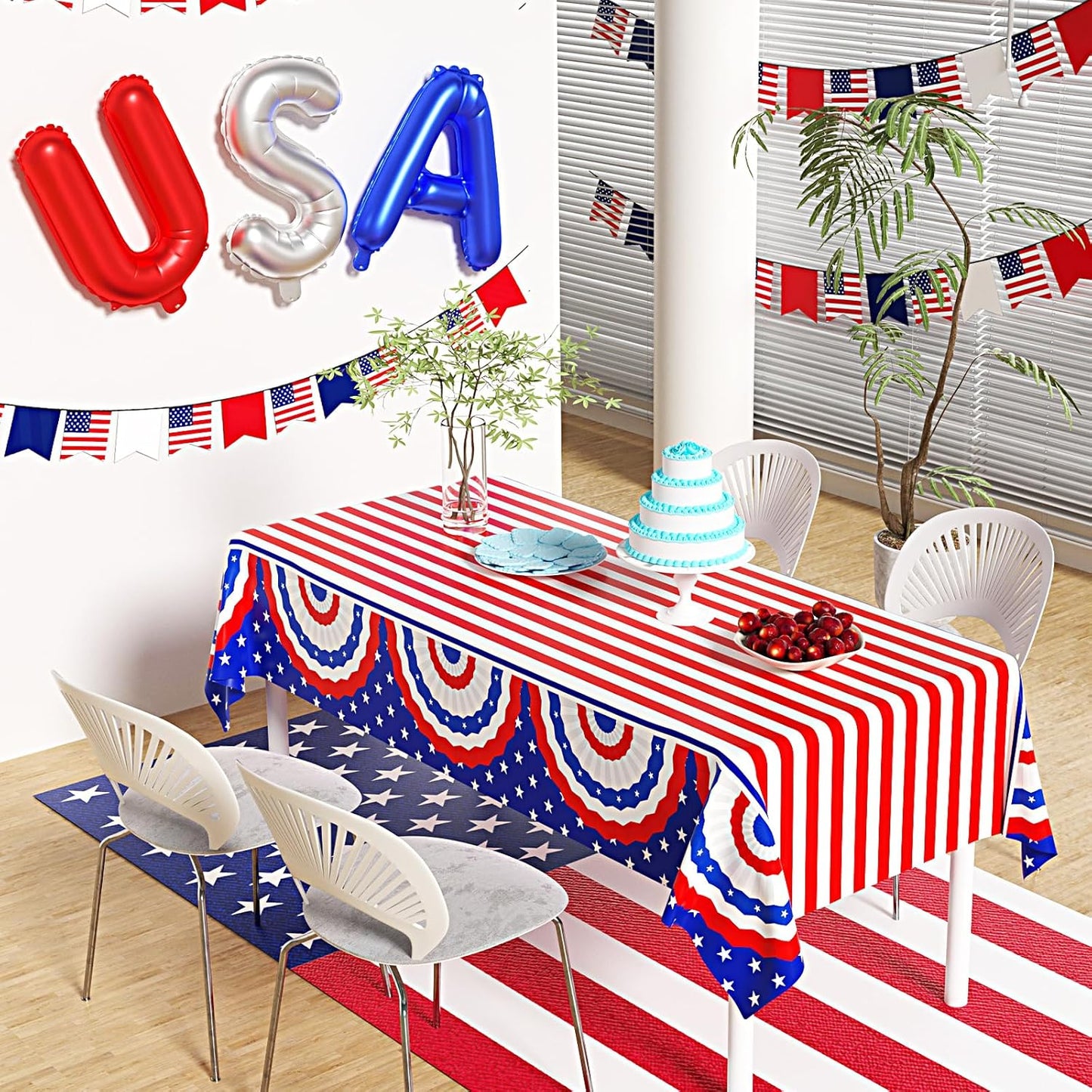 Patriotic Tablecloth by [Brand Name] - 3 Pack Disposable 4th of July Table Covers | 108in x 54in