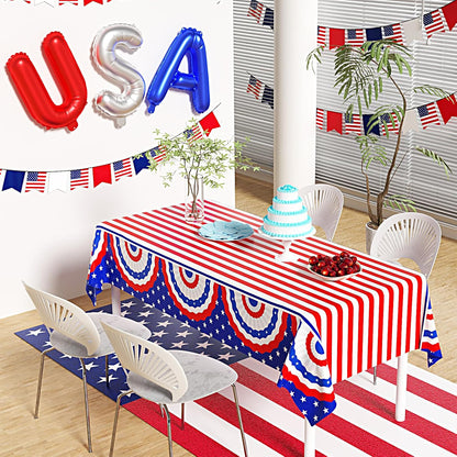 Patriotic Tablecloth by [Brand Name] - 3 Pack Disposable 4th of July Table Covers | 108in x 54in