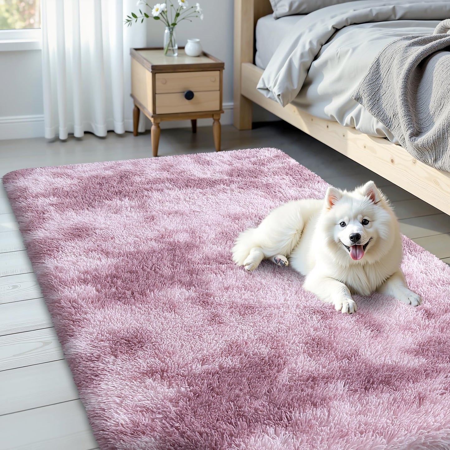 OLANLY Area Rugs for Living Room Bedroom, Machine Washable 3x5 Feet Soft Fluffy Shaggy Bedside Rug, Indoor Floor Carpet for Kids Girls and Boys, Nursery Room, Home Decor Aesthetic, Dusty Pink Tie-dye