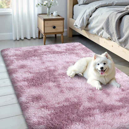 OLANLY Area Rugs for Living Room Bedroom, Machine Washable 3x5 Feet Soft Fluffy Shaggy Bedside Rug, Indoor Floor Carpet for Kids Girls and Boys, Nursery Room, Home Decor Aesthetic, Dusty Pink Tie-dye