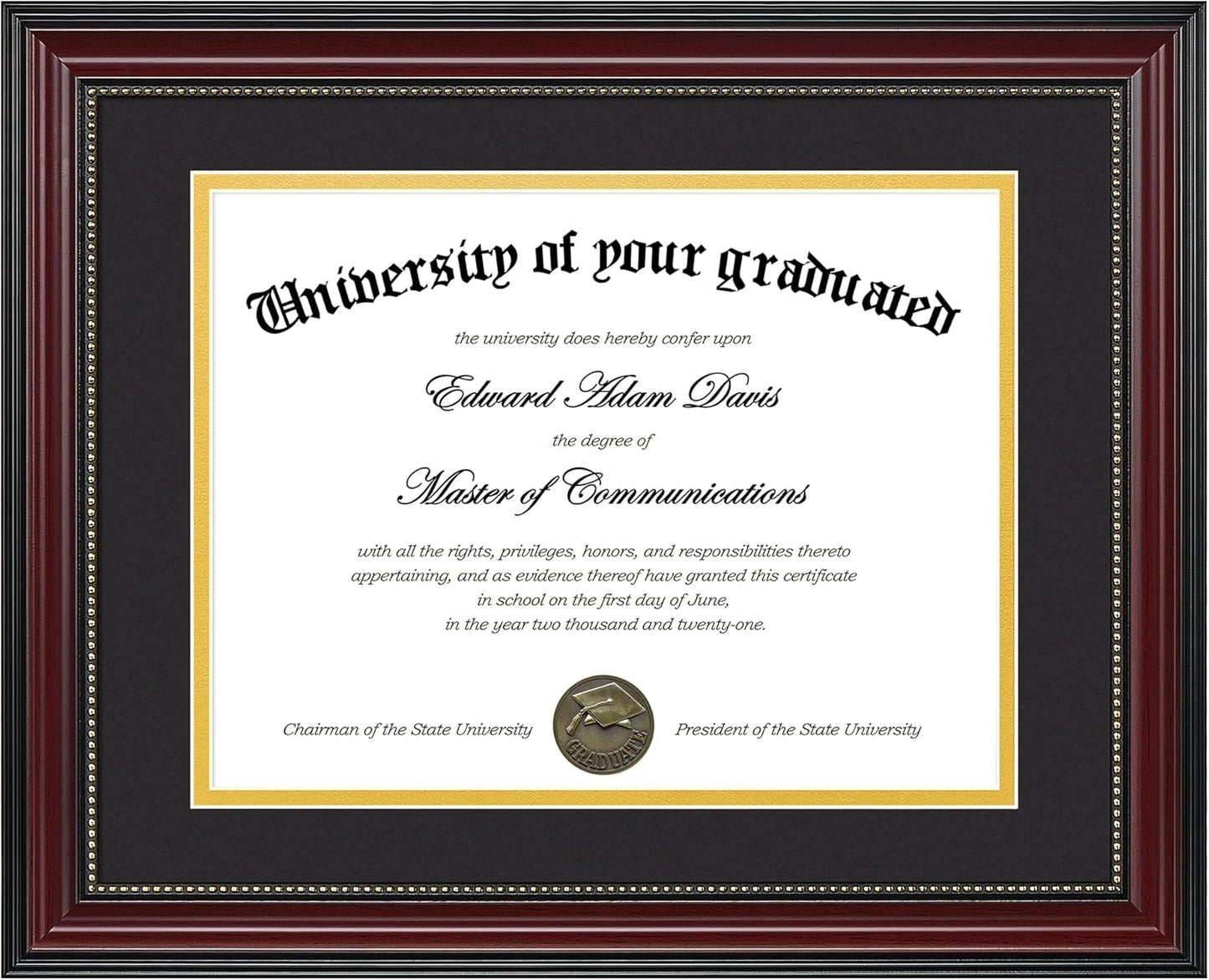 Upsimples Diploma Frame - Classic Wood Grain with Gold Beading | 8.5 x 11 with Mat or 11 x 14 Without Mat - Perfect Graduation Gift