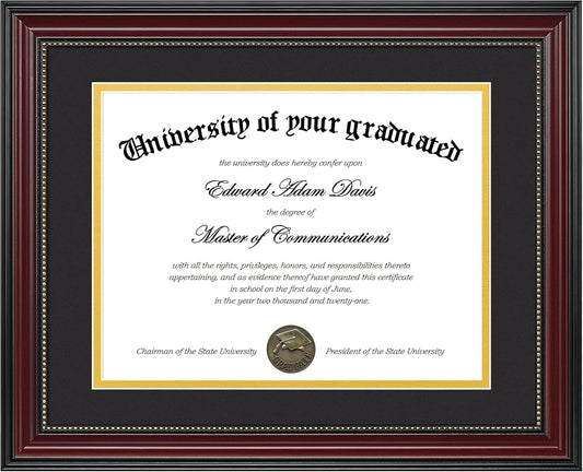 Upsimples Diploma Frame - Classic Wood Grain with Gold Beading | 8.5 x 11 with Mat or 11 x 14 Without Mat - Perfect Graduation Gift