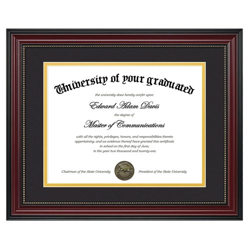 upsimples Diploma Frame 8.5 x 11 with Mat, Certificate Degree Document Frame, Displays Diploma Frame 11x14 without Mat, Classic Wood Grain with Gold Beading, Includes Black & Gold Mats, 1 Pack