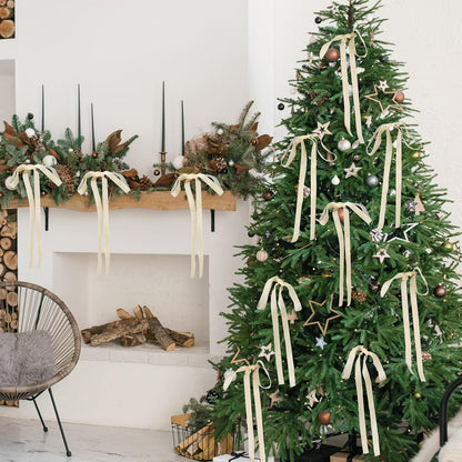 Beige Velvet Bows by [Brand Name] - 24 Pcs Christmas Tree Ornaments | Perfect for Home Decor & Weddings (9 x 13 Inch, 5/8 Inch Width)