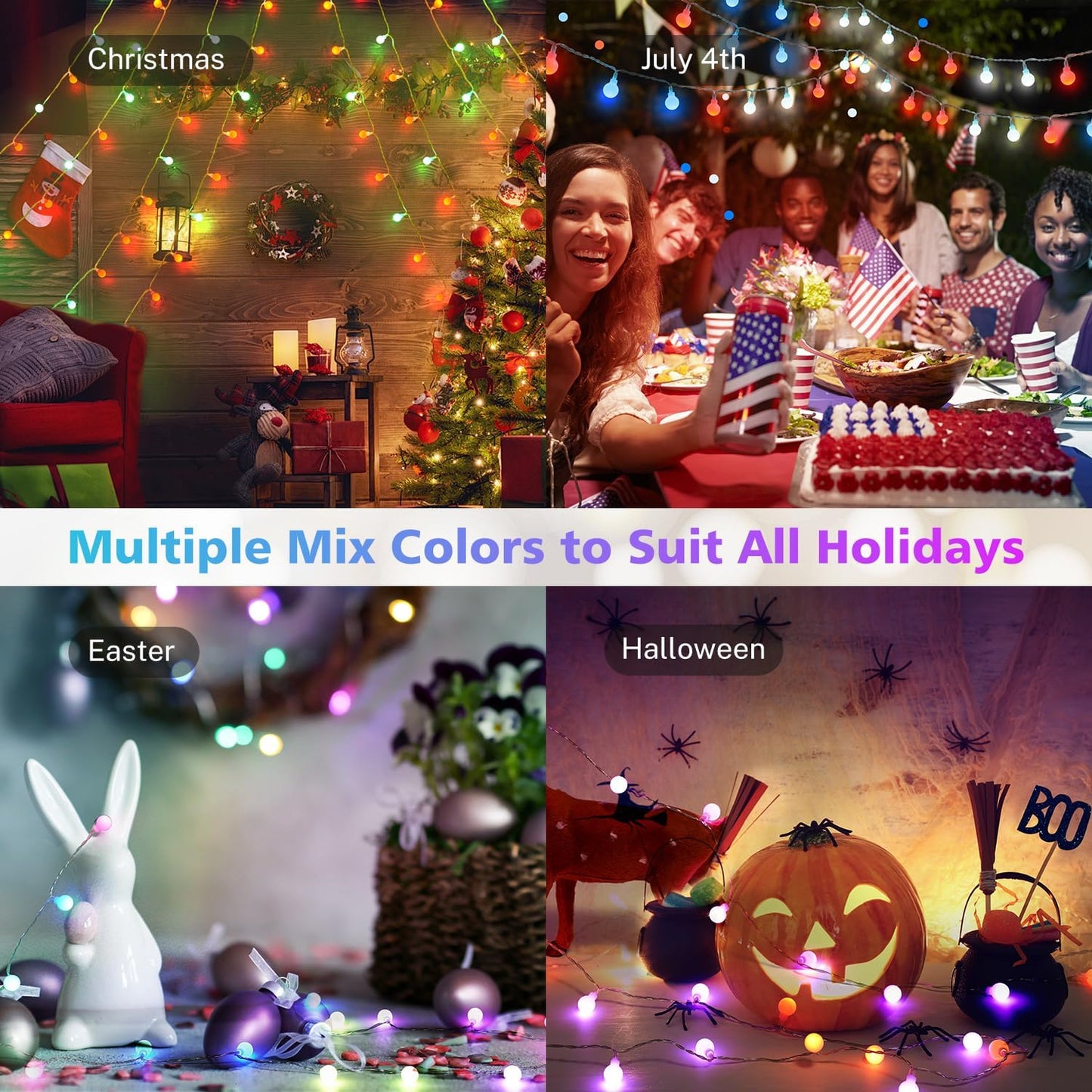OMIKA 33FT Connectable Globe String Lights - 24 Color Changing Fairy Lights with Remote, 60 LEDs for Indoor/Outdoor Use