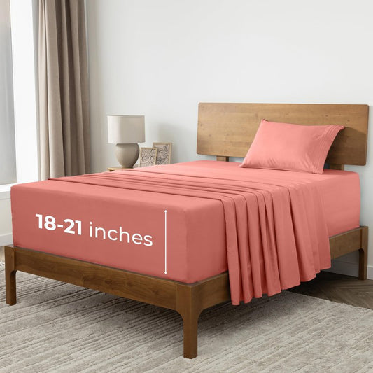 Mellanni Extra Deep Twin Sheets - 3 PC Iconic Collection Bedding - Hotel Luxury, Ultra Soft, Cooling Bed Sheets - Wrinkle, Fade, Stain Resistant (Twin, Coral)